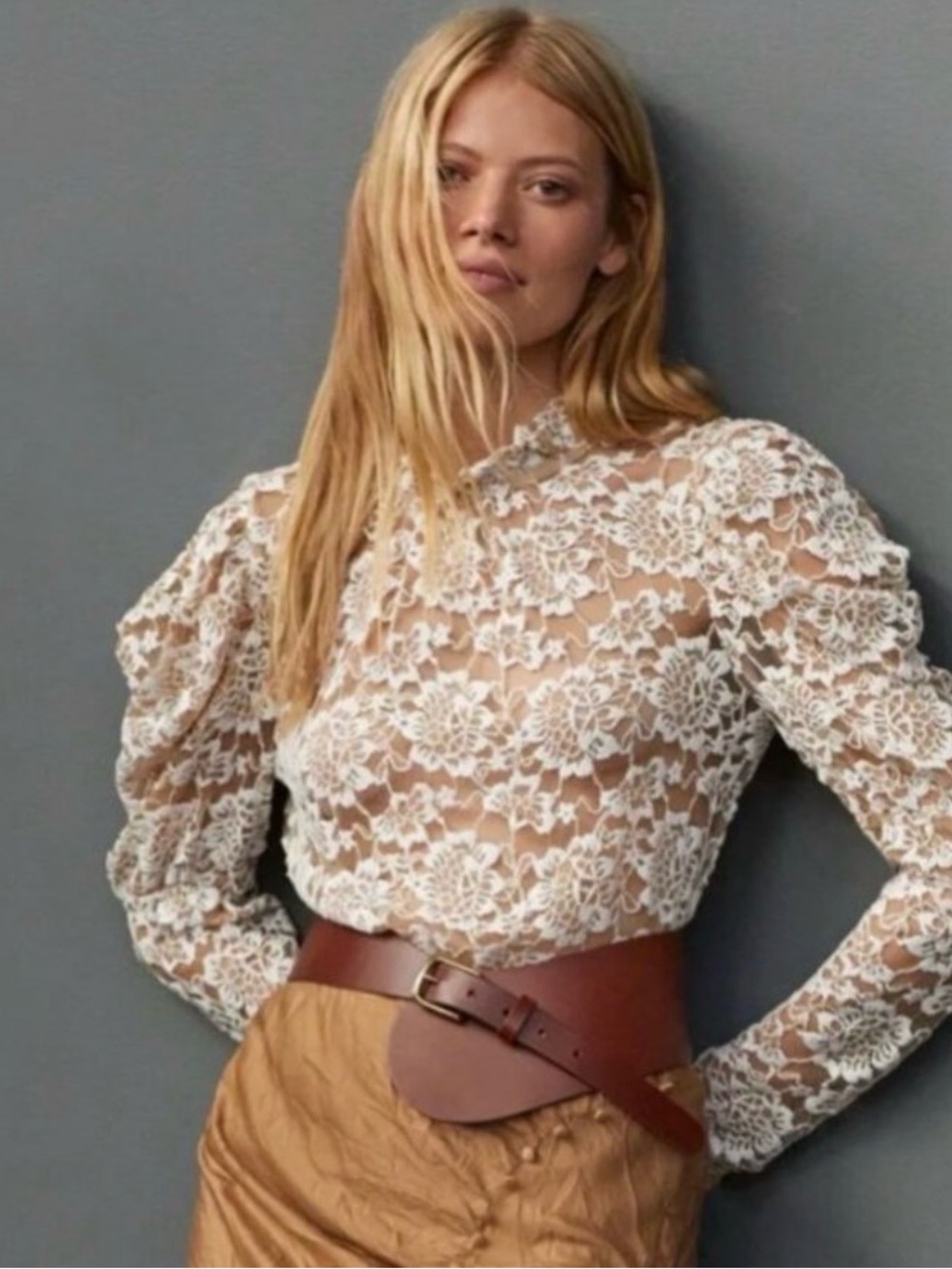 Dolan Sheer Lace Mesh Mock Neck Long Sleeve Top Sz XL